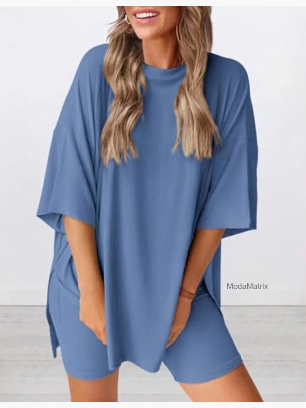 2 Piece Lounge Set Oversized Tee Biker Shorts Matching Outfit